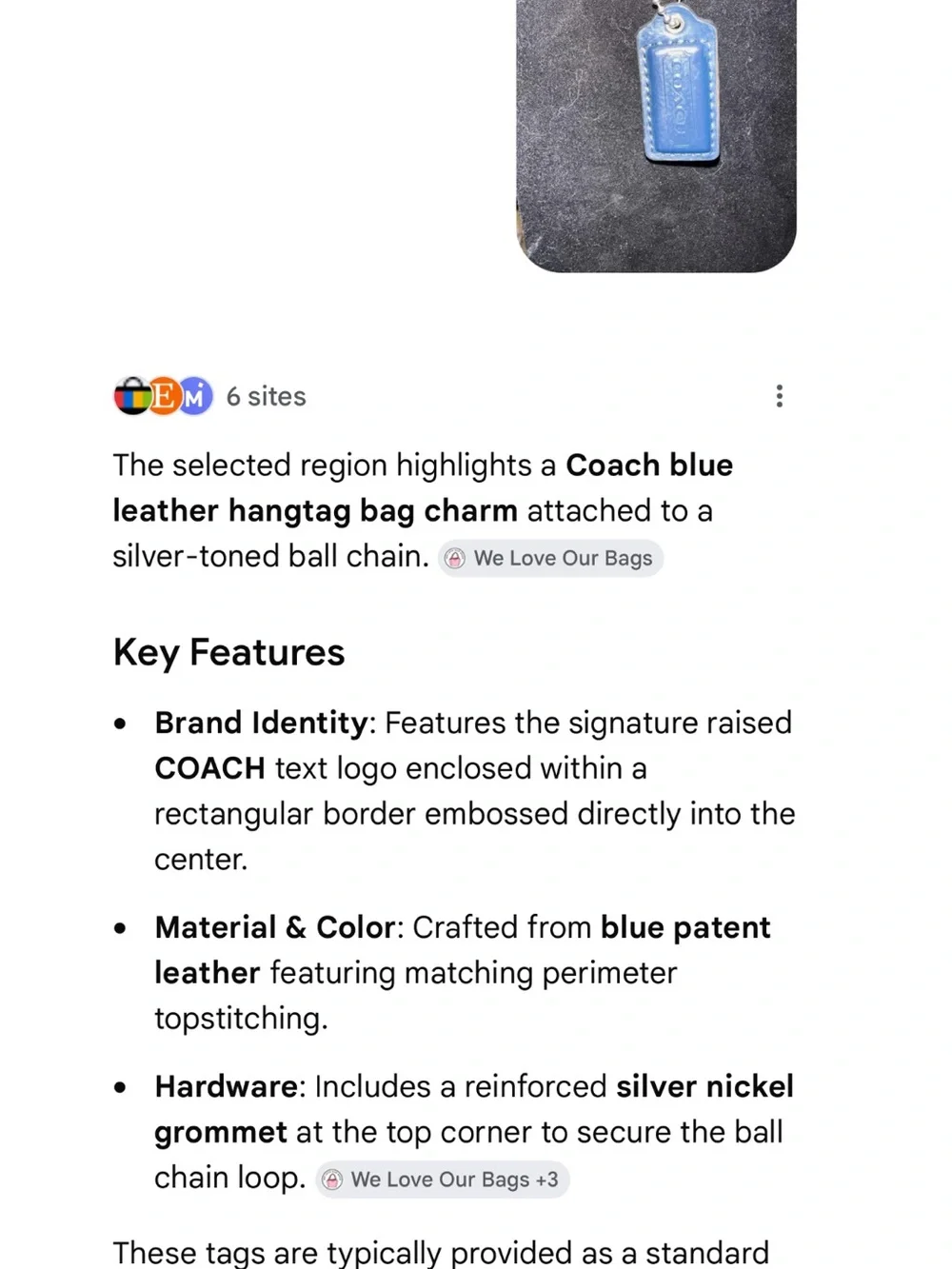 Coach Navy Blue Patent Leather Hang Tag with Ball Chain